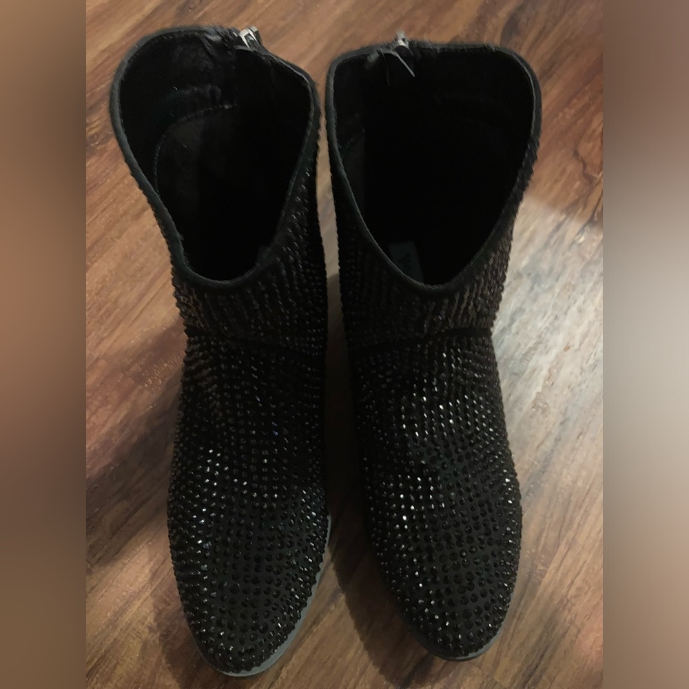 Blinged out black ankle boots